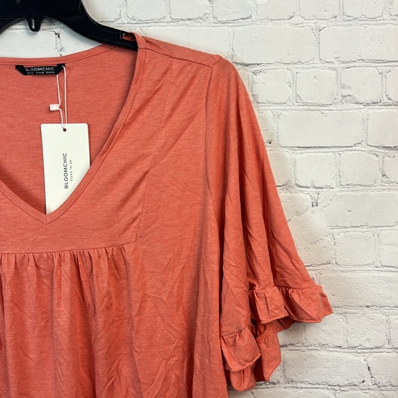 BloomChic Orange Heather Ruffle Sleeve V Neck Top Plus Size 1X - Picture 3 of 5